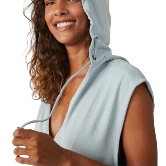 Free People Movement Nothing But Sweats Pastel Blue Hoodie Jumpsuit - Picture 4 of 11